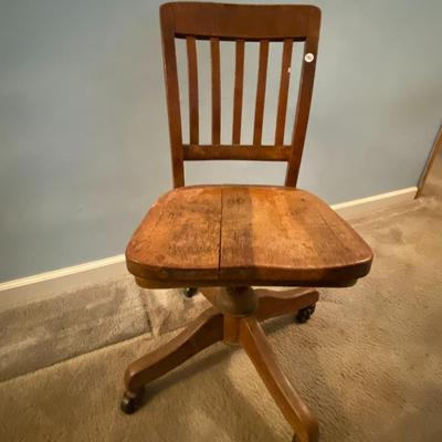 Vintage Oak Desk Chair with Casters