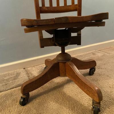Vintage Oak Desk Chair with Casters