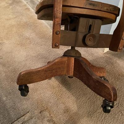 Vintage Oak Desk Chair with Casters