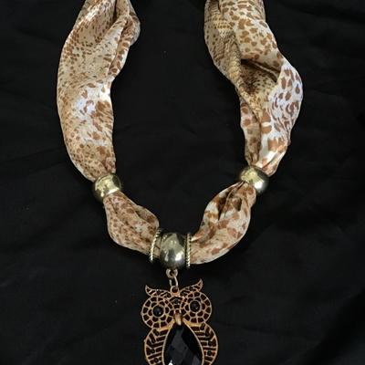 Vintage owl, scarf, like necklace