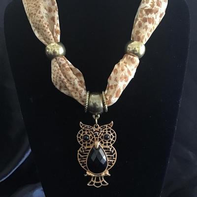 Vintage owl, scarf, like necklace