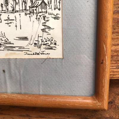 "Planting Time" and "Bayou due Allmonds" Pen and Ink Portraits, Signed Donabeth Jones