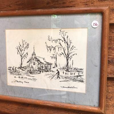 "Planting Time" and "Bayou due Allmonds" Pen and Ink Portraits, Signed Donabeth Jones
