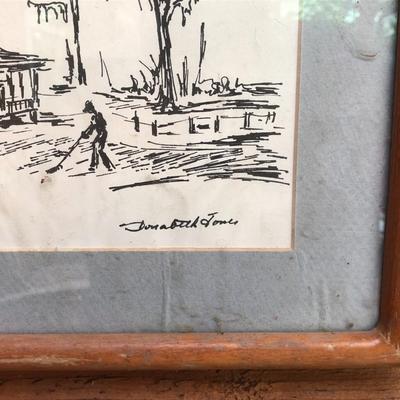 "Planting Time" and "Bayou due Allmonds" Pen and Ink Portraits, Signed Donabeth Jones