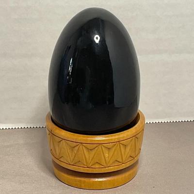 Large Russian Lacquered Egg with Stand