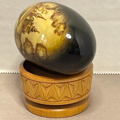 Large Russian Lacquered Egg with Stand