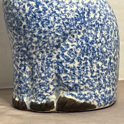 Solid Ceramic Blue Spongeware Cat Folk Art