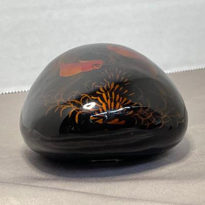 Glass Asian Inspired Paperweight with Painted Koi Fish