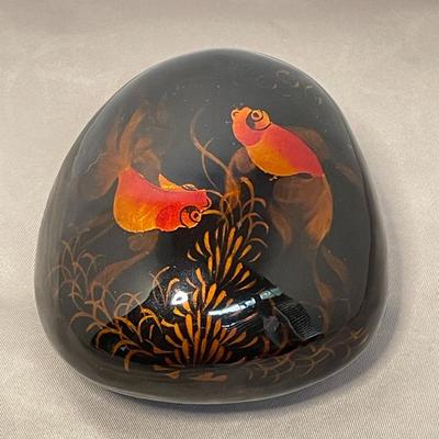 Glass Asian Inspired Paperweight with Painted Koi Fish
