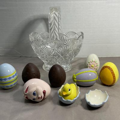 Crystal Basket with Ceramic Eggs