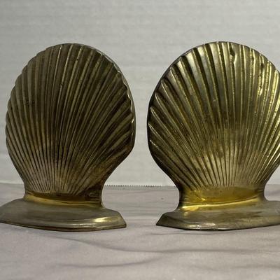 Vintage Brass Clamshell Bookends