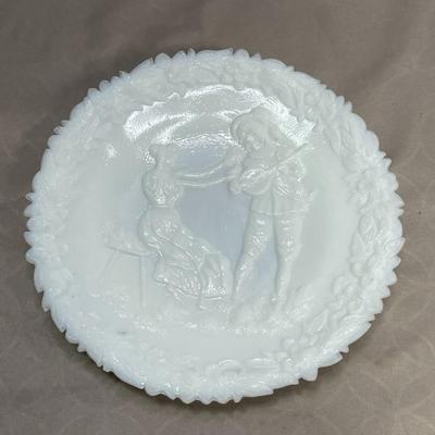 1900s Troubadoor Milk Glass Plate