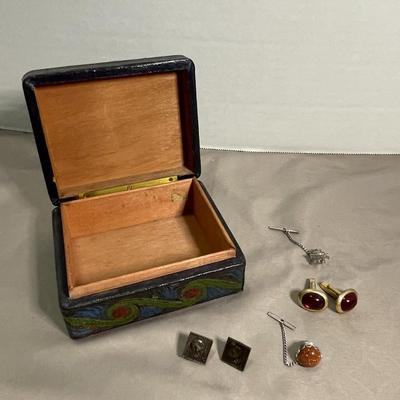 Leather Covered Wood Box and Mens Jewelry