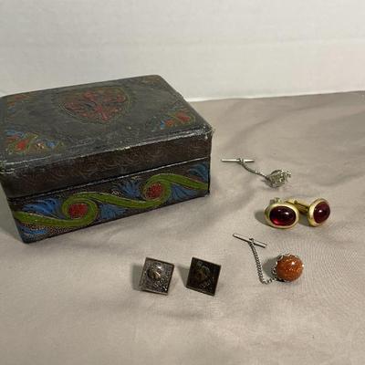 Leather Covered Wood Box and Mens Jewelry