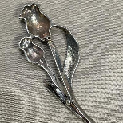 Large 925 Sterling Marcasite Floral Brooch
