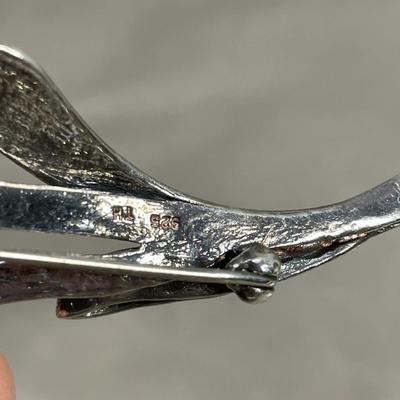 Large 925 Sterling Marcasite Floral Brooch
