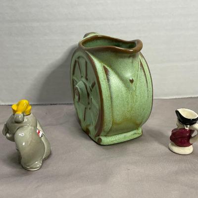 Dumbo Figurine, Mini Toby Pitcher, and Frankoma Wheel Creamer