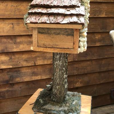 Elevated Cabin Birdhouse and Metal and Wood Sidetable