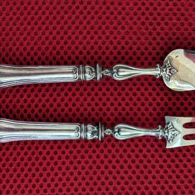 2 pc Antique French Philippe Berthier 950 silver Condiment hors d'oeuvre serving spoon and fork