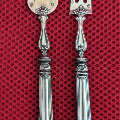 2 pc Antique French Philippe Berthier 950 silver Condiment hors d'oeuvre serving spoon and fork