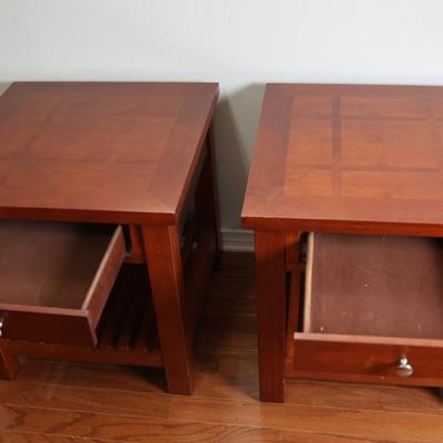 Pair of Cherry Wood End Tables with Drawer