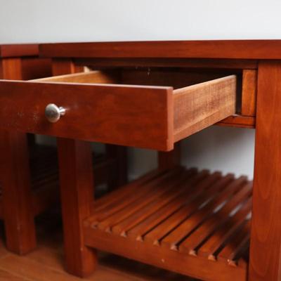 Pair of Cherry Wood End Tables with Drawer