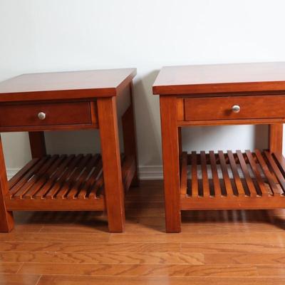 Pair of Cherry Wood End Tables with Drawer