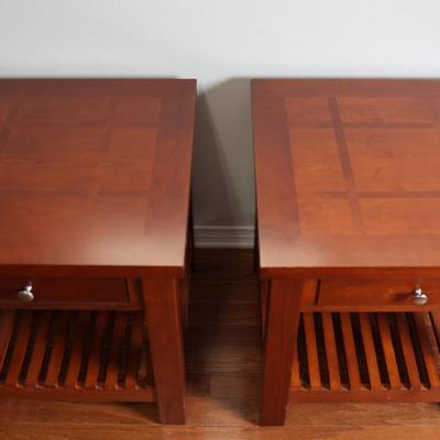 Pair of Cherry Wood End Tables with Drawer