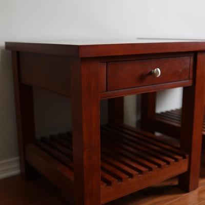 Pair of Cherry Wood End Tables with Drawer