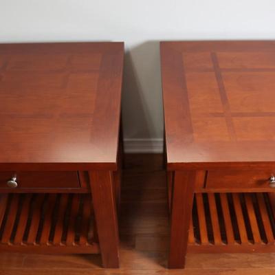 Pair of Cherry Wood End Tables with Drawer