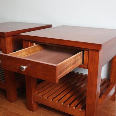 Pair of Cherry Wood End Tables with Drawer