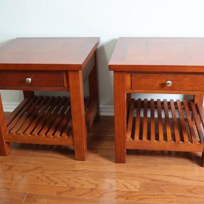 Pair of Cherry Wood End Tables with Drawer