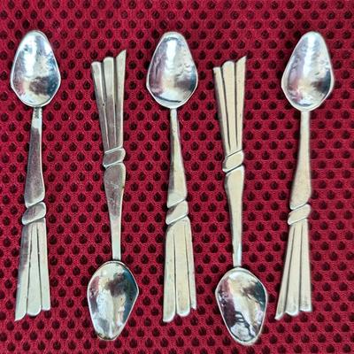 5 Vintage Karl Schibensky handmade handwrought 900 silver demitasse spoons