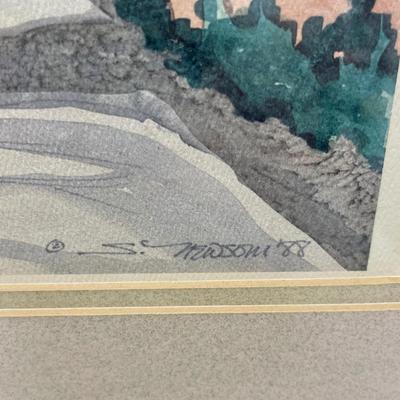 Framed Watercolor by Newsom 1988 - stone pathway through garden