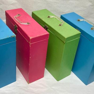 LOT of 4 Retro Album Boxes Vintage freestanding Storage Carrying Cases