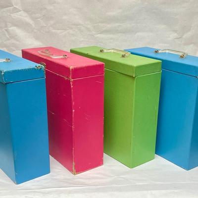 LOT of 4 Retro Album Boxes Vintage freestanding Storage Carrying Cases
