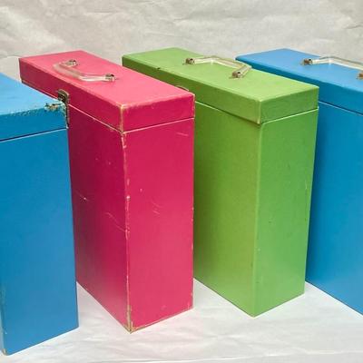 LOT of 4 Retro Album Boxes Vintage freestanding Storage Carrying Cases