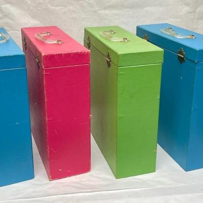 LOT of 4 Retro Album Boxes Vintage freestanding Storage Carrying Cases