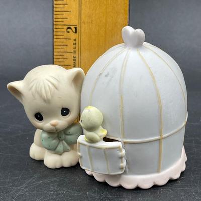 Precious Moments Figurine CAN’T BE WITHOUT YOU cat with birdcage & bird