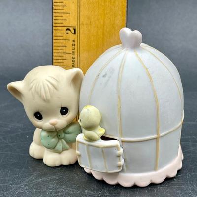 Precious Moments Figurine CAN’T BE WITHOUT YOU cat with birdcage & bird
