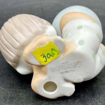 Precious Moments Clown with blue ball Enesco bisque china figurine