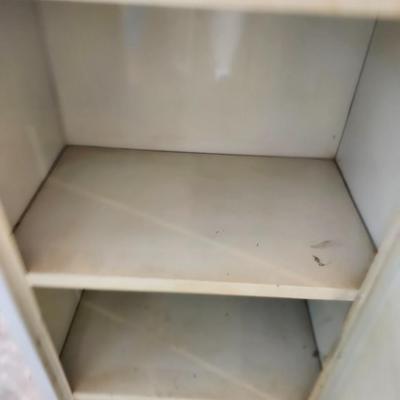 Vintage Metal Cabinet, one door, rounded top, 5 shelves. 18w x 15 deep x65 tall