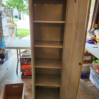Vintage Metal Cabinet, one door, rounded top, 5 shelves. 18w x 15 deep x65 tall
