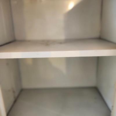 Vintage Metal Cabinet, one door, rounded top, 5 shelves. 18w x 15 deep x65 tall
