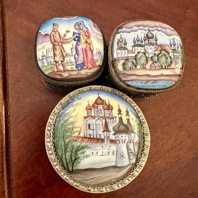 Russian enamelware hand-painted boxes