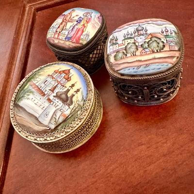 Russian enamelware hand-painted boxes