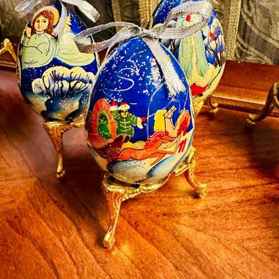 Russian hand painted eggs set of three