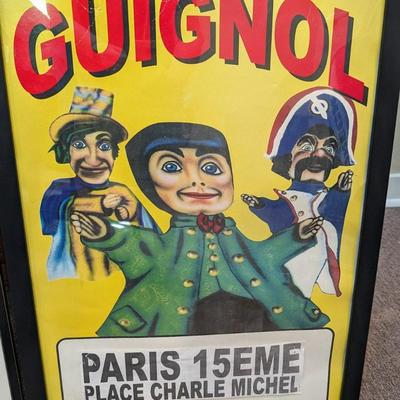 Guignol show poster Paris Framed Puppets Vintage