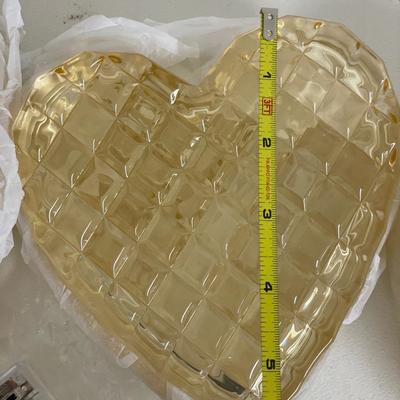 3 Yellow glass heart boxes with battery operated lights