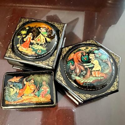 Russian lacquer box lot of 3